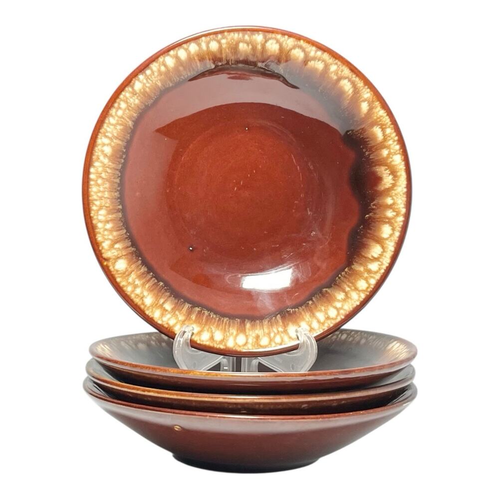 Nelson McCoy, Hull Pottery “Brown Drip” 4 Shallow Soup or All Purpose Bowls 7.5”